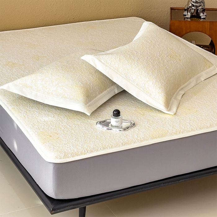 91家纺网 家纺一手货源 找家纺 几禾 2026新款凉感抗菌提花豆豆凉席蝶舞花语 床笠-蝶舞花语-泡泡黄