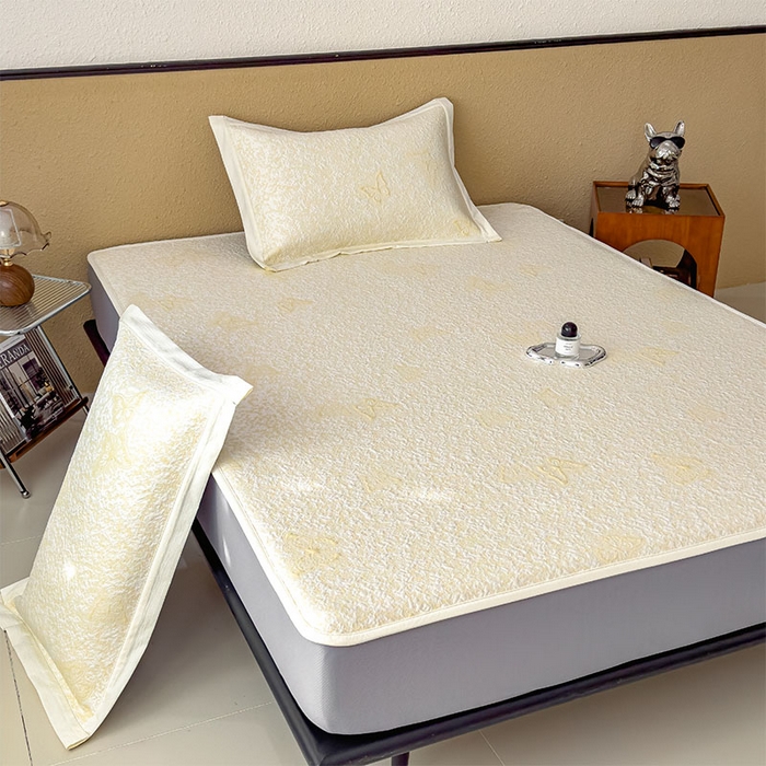 91家纺网 家纺一手货源 找家纺 几禾 2026新款凉感抗菌提花豆豆凉席蝶舞花语 床笠-蝶舞花语-泡泡黄