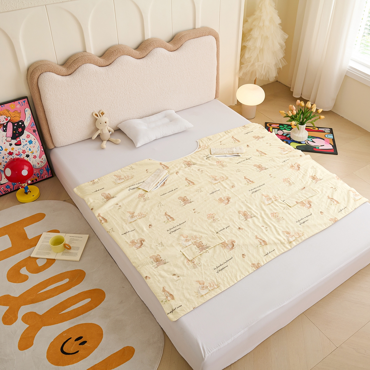 91家纺网 家纺一手货源 找家纺 拾小柒 2026新款全棉双层纱多功能防踢被 爱丽丝