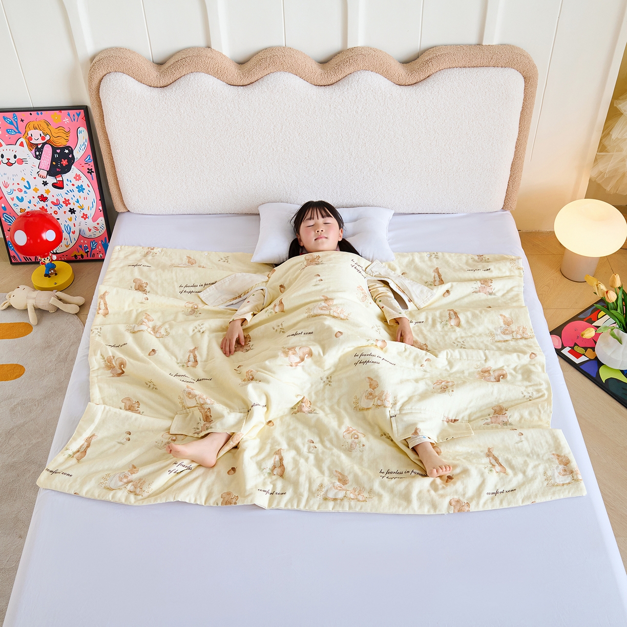 91家纺网 家纺一手货源 找家纺 拾小柒 2026新款全棉双层纱多功能防踢被 爱丽丝