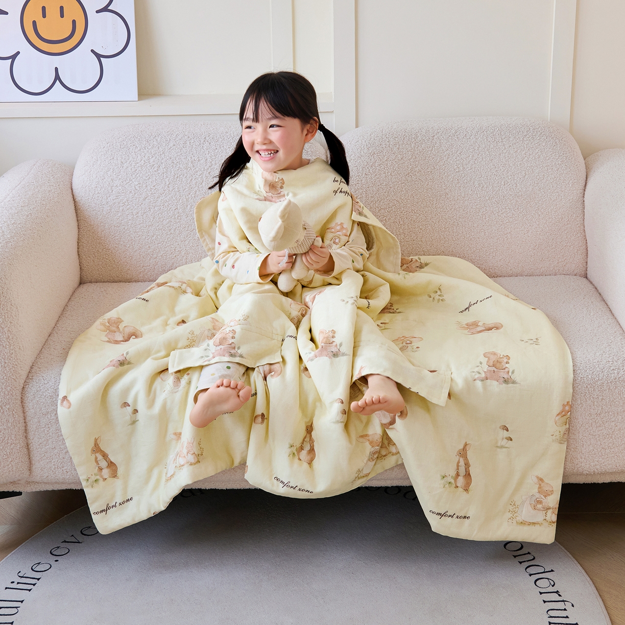 91家纺网 家纺一手货源 找家纺 拾小柒 2026新款全棉双层纱多功能防踢被 爱丽丝