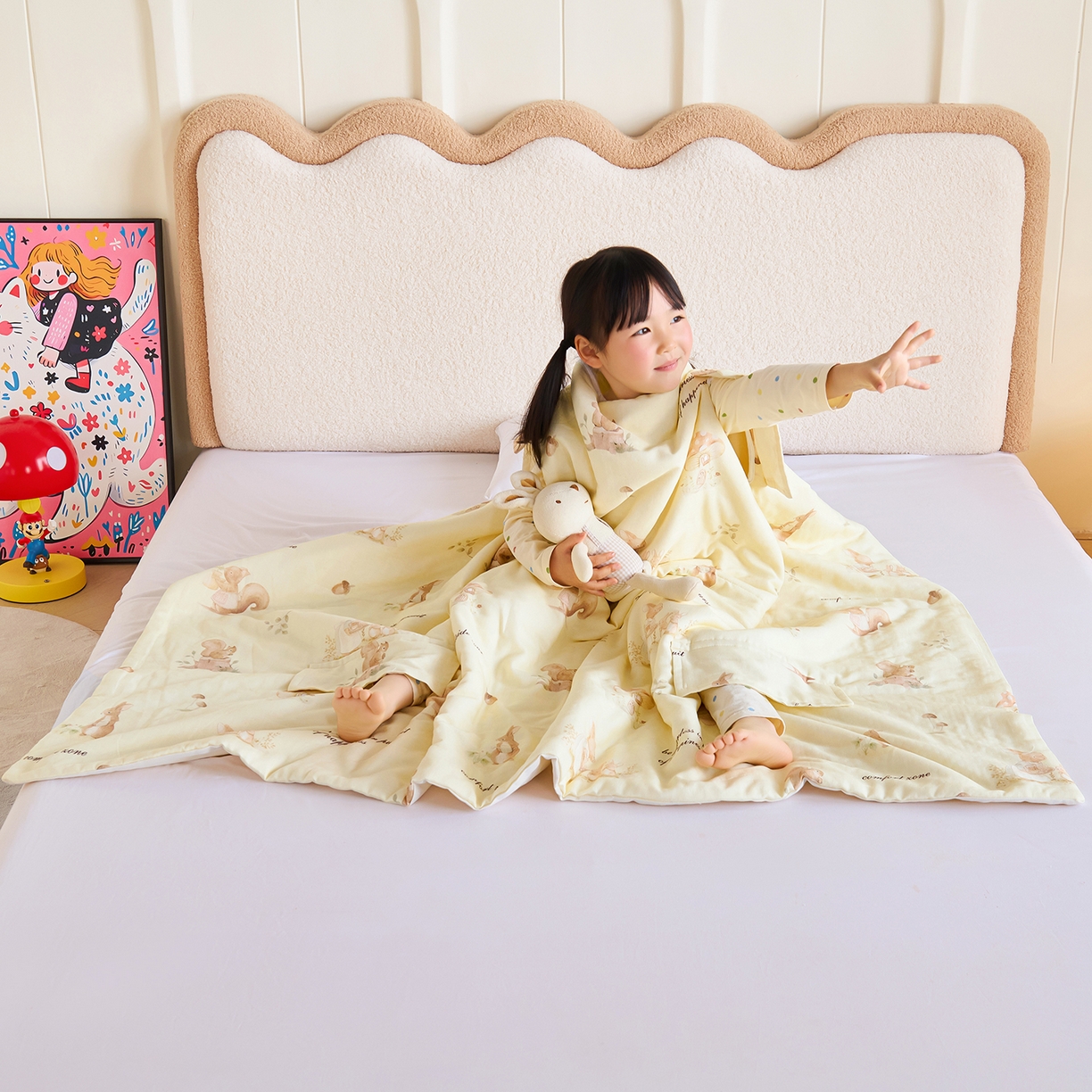 91家纺网 家纺一手货源 找家纺 拾小柒 2026新款全棉双层纱多功能防踢被 爱丽丝