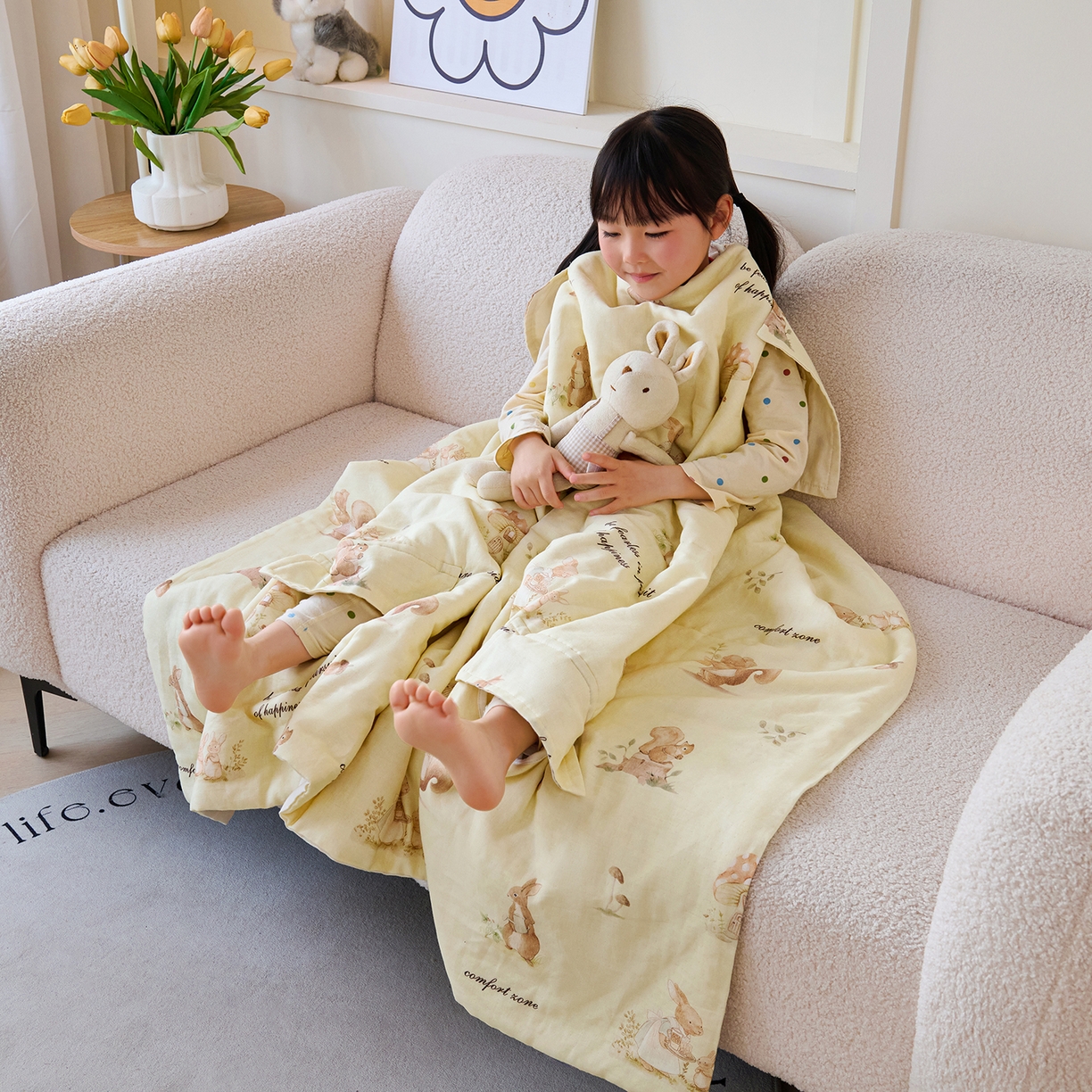 91家纺网 家纺一手货源 找家纺 拾小柒 2026新款全棉双层纱多功能防踢被 爱丽丝