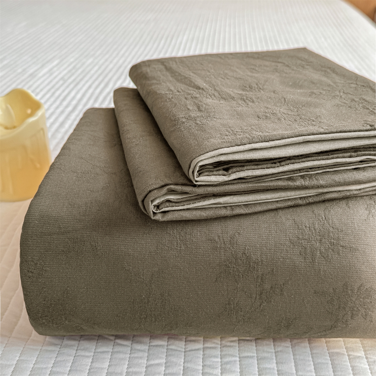 灰鲸 2026新款全棉简约三层纱色织提花单品床单 花影-摩卡