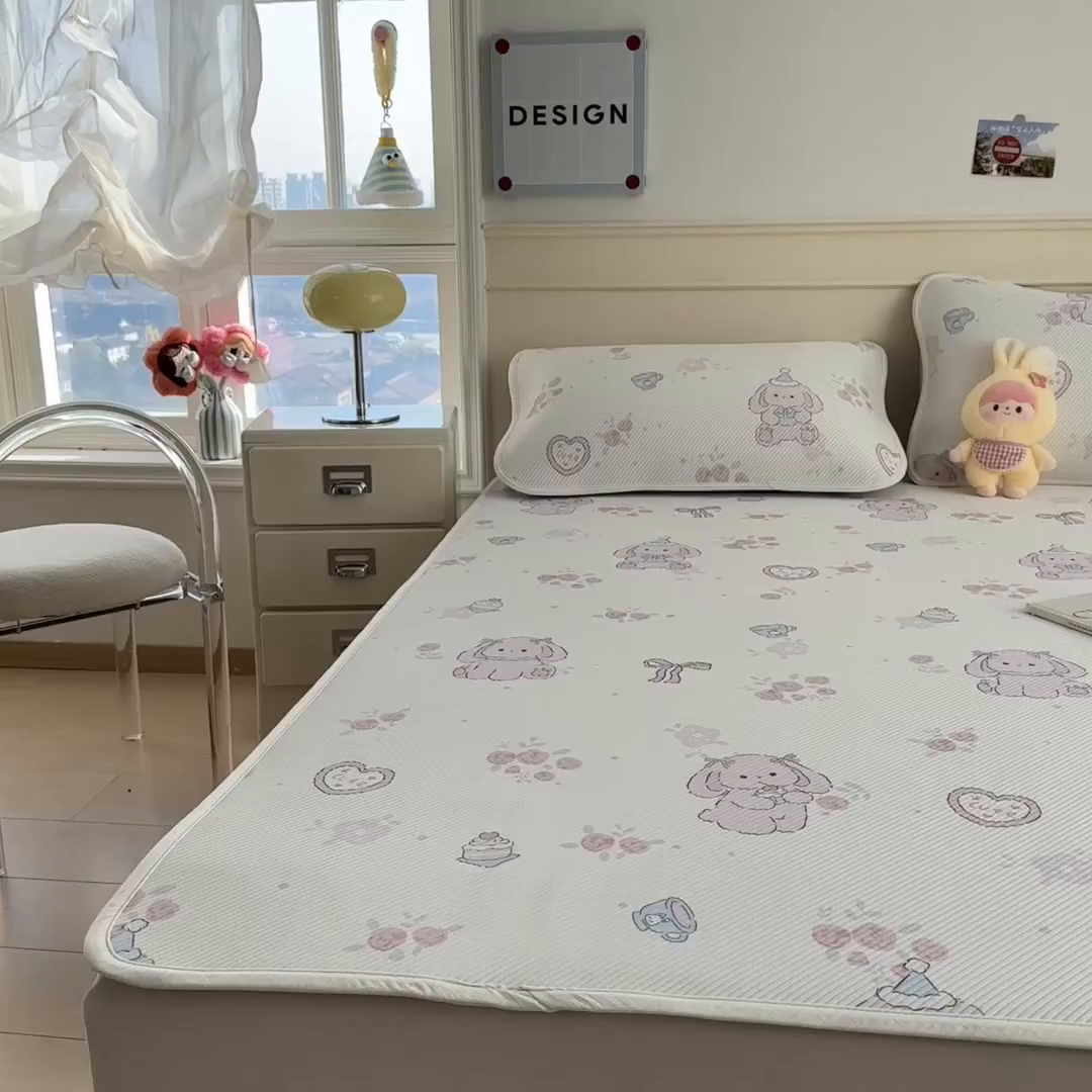91家纺网 家纺一手货源 找家纺 几禾 2026新款卡通印花凉感凉豆豆凉席系列 爱心兔--床席款