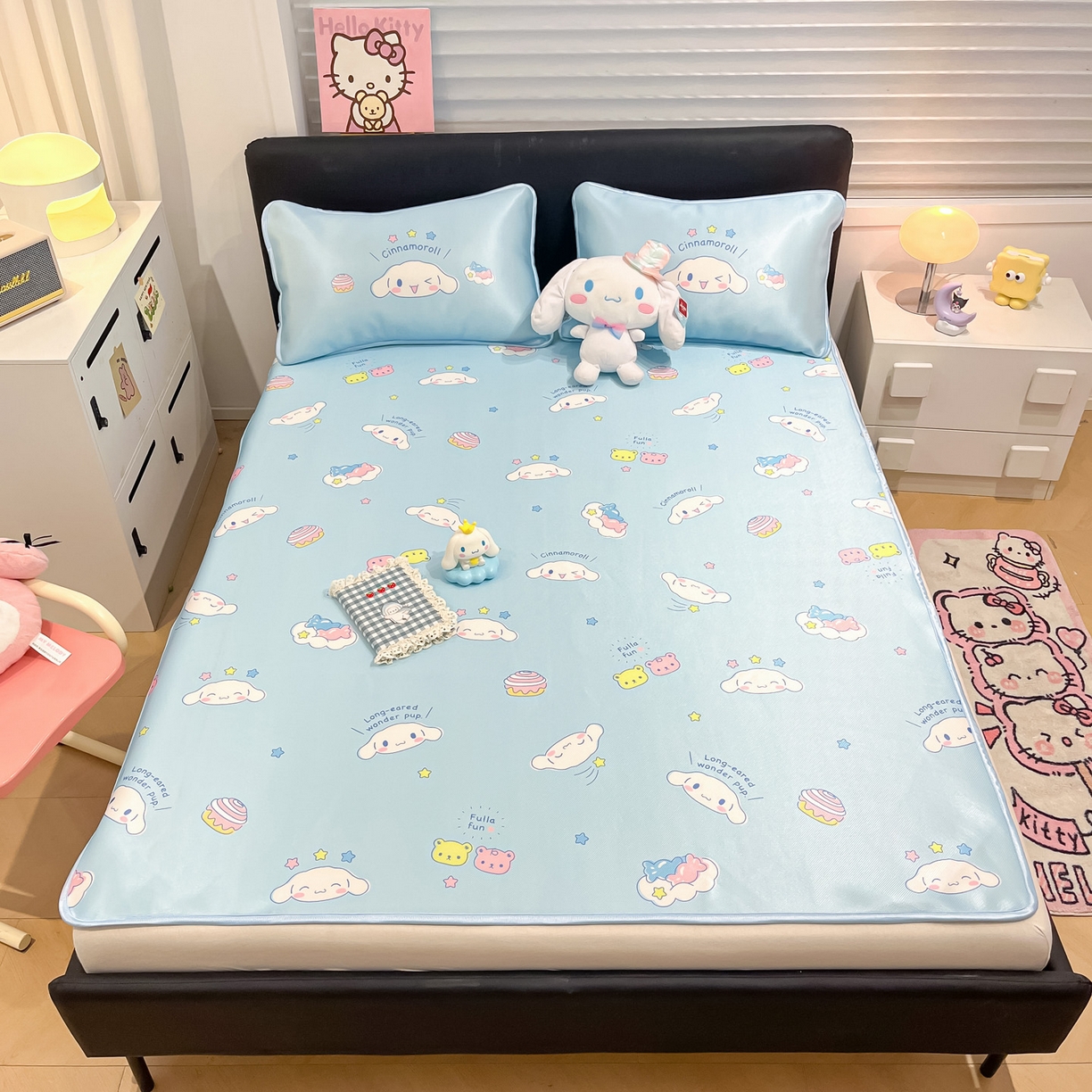 91家纺网 家纺一手货源 找家纺 暮思家居 2026新款三丽鸥正版授权数码印花A类可机洗1200D冰丝凉席三件套平铺款系列 平铺款-云朵大耳狗