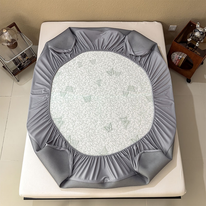 91家纺网 家纺一手货源 找家纺 几禾 2026新款凉感抗菌提花豆豆凉席蝶舞花语 床笠-蝶舞花语-森林绿