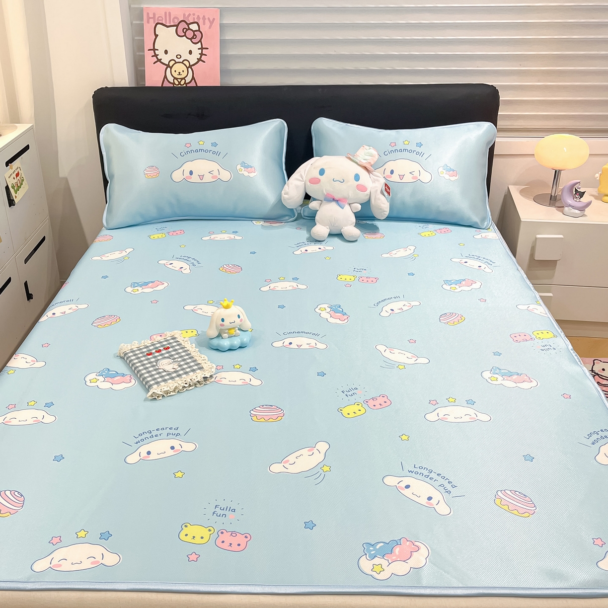 91家纺网 家纺一手货源 找家纺 暮思家居 2026新款三丽鸥正版授权数码印花A类可机洗1200D冰丝凉席三件套平铺款系列 平铺款-云朵大耳狗