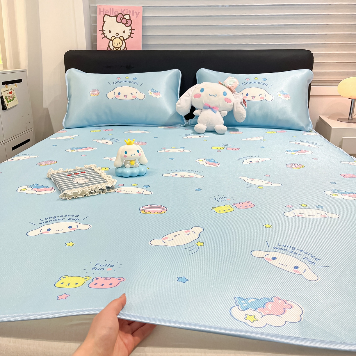 91家纺网 家纺一手货源 找家纺 暮思家居 2026新款三丽鸥正版授权数码印花A类可机洗1200D冰丝凉席三件套平铺款系列 平铺款-云朵大耳狗