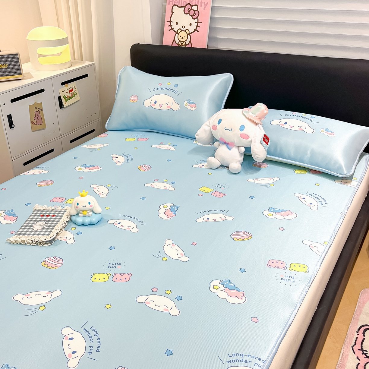 91家纺网 家纺一手货源 找家纺 暮思家居 2026新款三丽鸥正版授权数码印花A类可机洗1200D冰丝凉席三件套平铺款系列 平铺款-云朵大耳狗