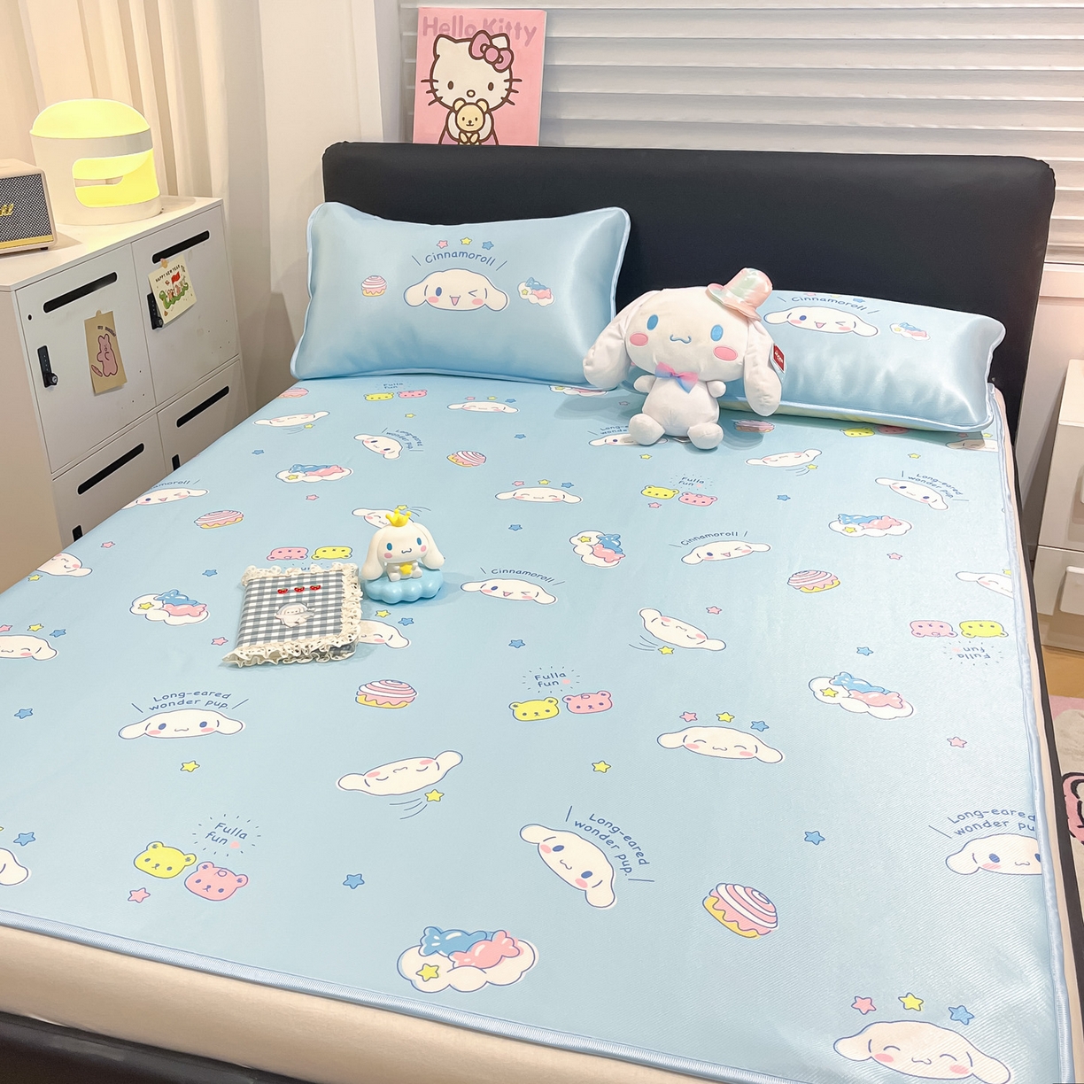 91家纺网 家纺一手货源 找家纺 暮思家居 2026新款三丽鸥正版授权数码印花A类可机洗1200D冰丝凉席三件套平铺款系列 平铺款-云朵大耳狗