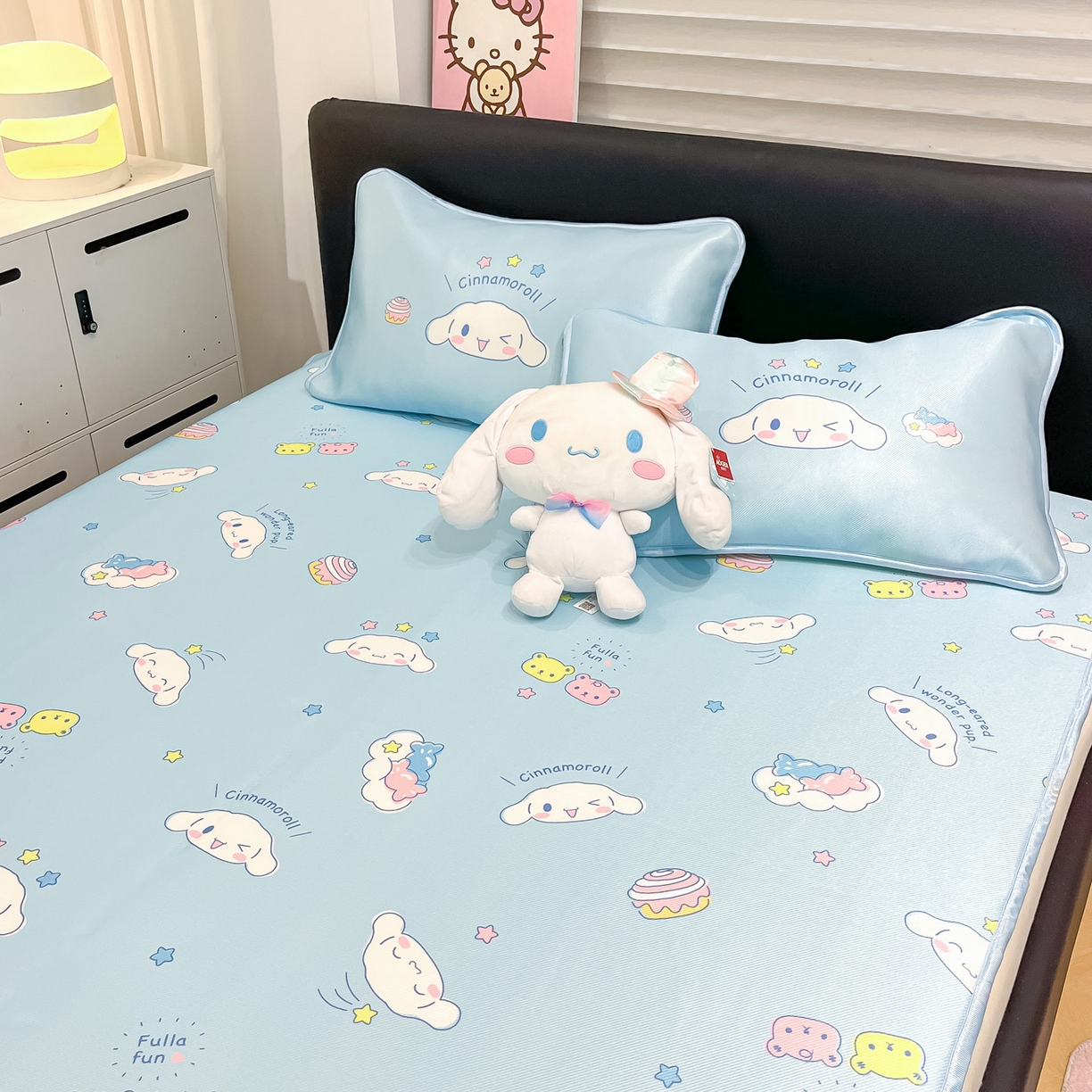 91家纺网 家纺一手货源 找家纺 暮思家居 2026新款三丽鸥正版授权数码印花A类可机洗1200D冰丝凉席三件套平铺款系列 平铺款-云朵大耳狗