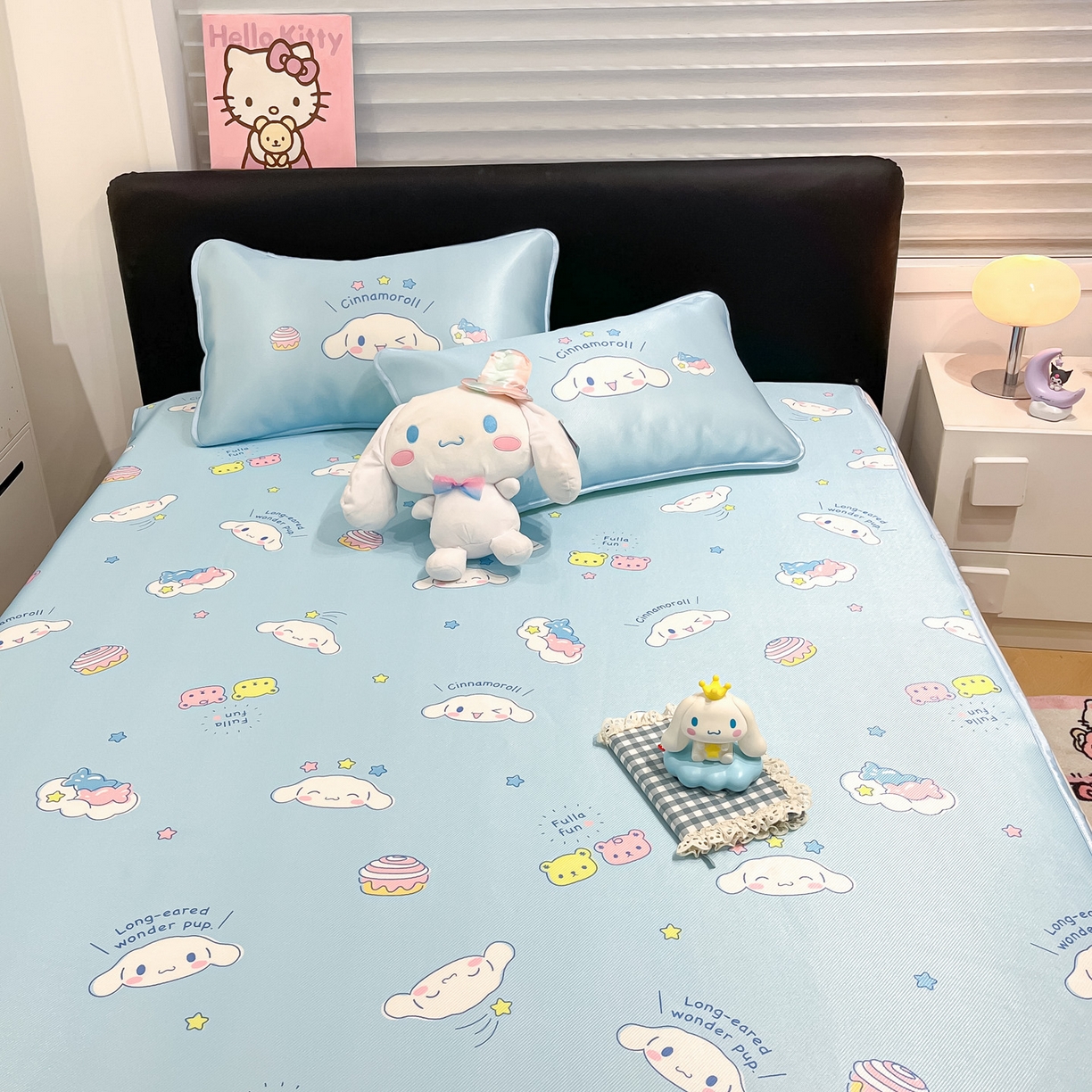 91家纺网 家纺一手货源 找家纺 暮思家居 2026新款三丽鸥正版授权数码印花A类可机洗1200D冰丝凉席三件套平铺款系列 平铺款-云朵大耳狗