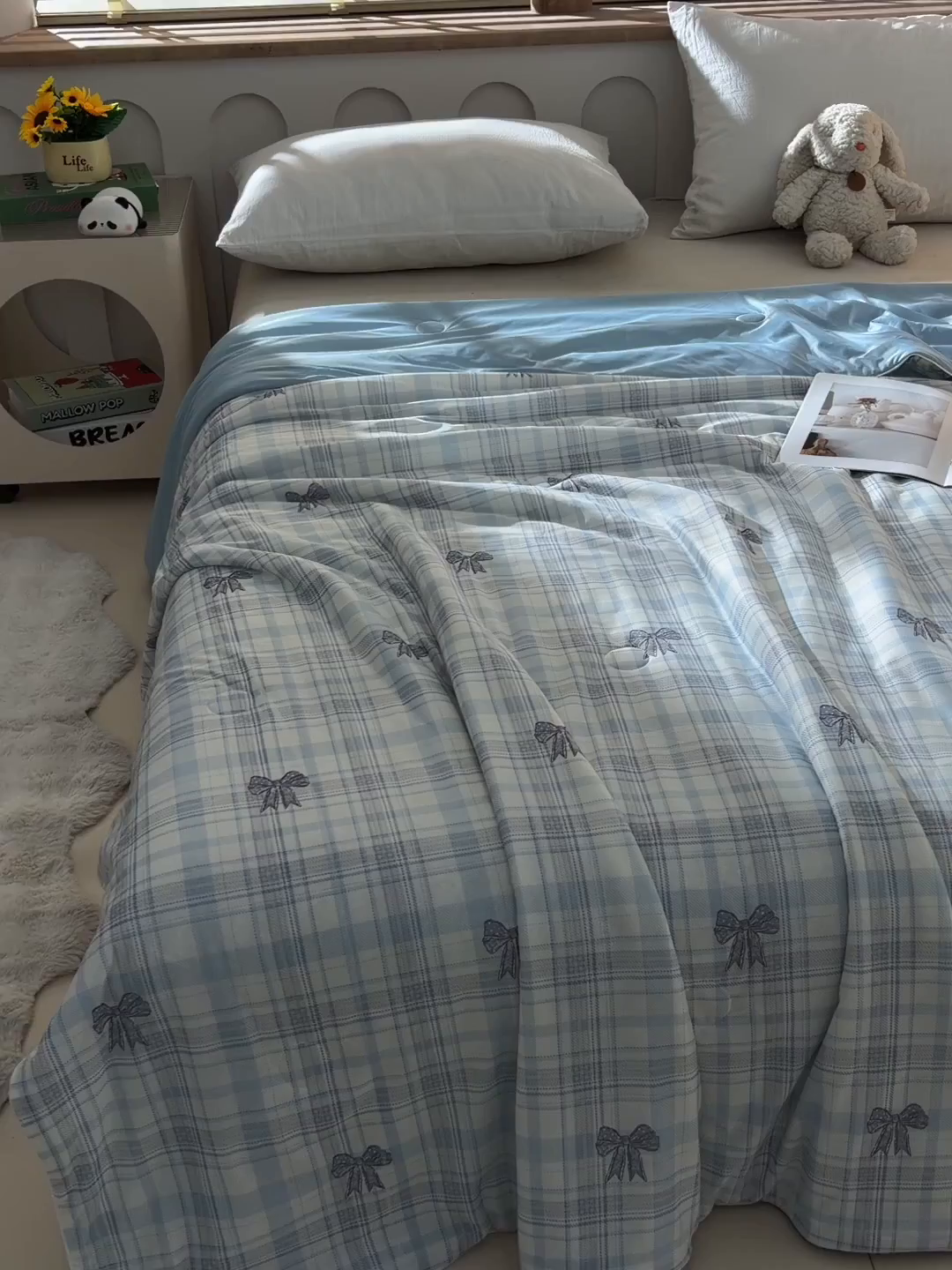 91家纺网 家纺一手货源 找家纺 才森家纺 2026新款A类冷感印花夏被被子被芯 格子蝴蝶结