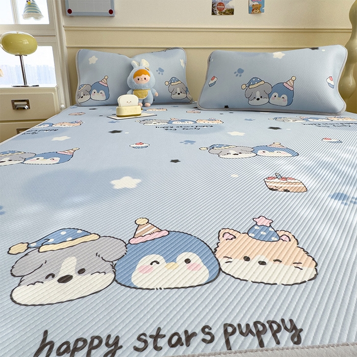 91家纺网 家纺一手货源 找家纺 几禾 2026新款卡通印花凉感凉豆豆凉席系列 开心一家--床席款