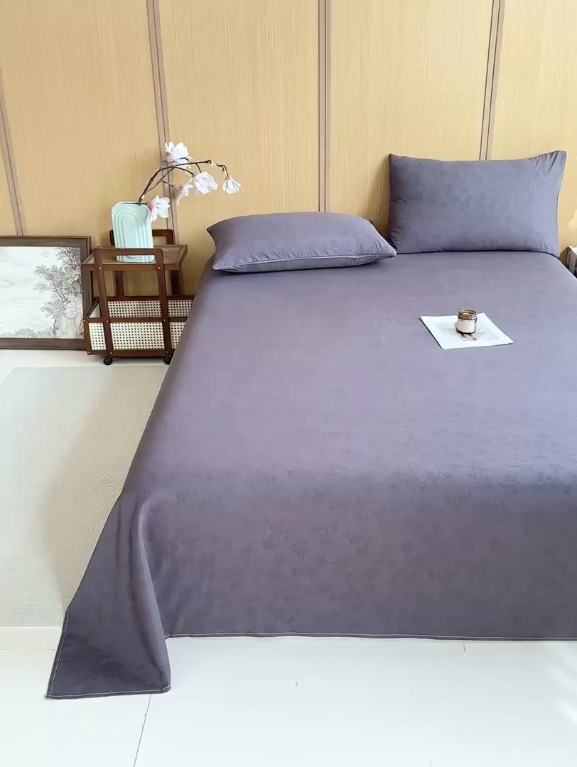 91家纺网 家纺一手货源 找家纺 灰鲸 2026新款全棉简约三层纱色织提花单品床单 花影-素墨