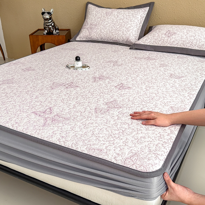 几禾 2026新款凉感抗菌提花豆豆凉席蝶舞花语 床笠-蝶舞花语-雾雅紫