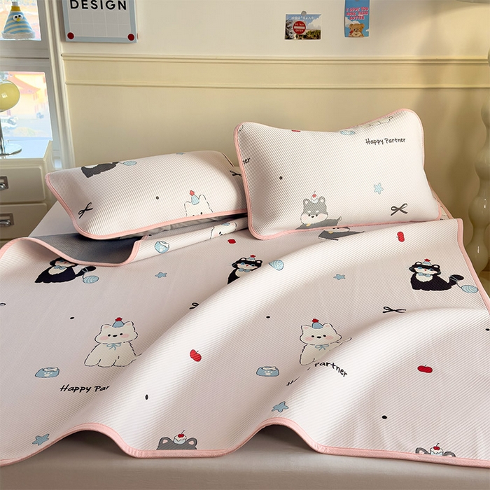 91家纺网 家纺一手货源 找家纺 几禾 2026新款卡通印花凉感凉豆豆凉席系列 快乐伙伴--床席款