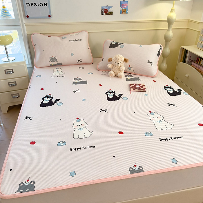 91家纺网 家纺一手货源 找家纺 几禾 2026新款卡通印花凉感凉豆豆凉席系列 快乐伙伴--床席款