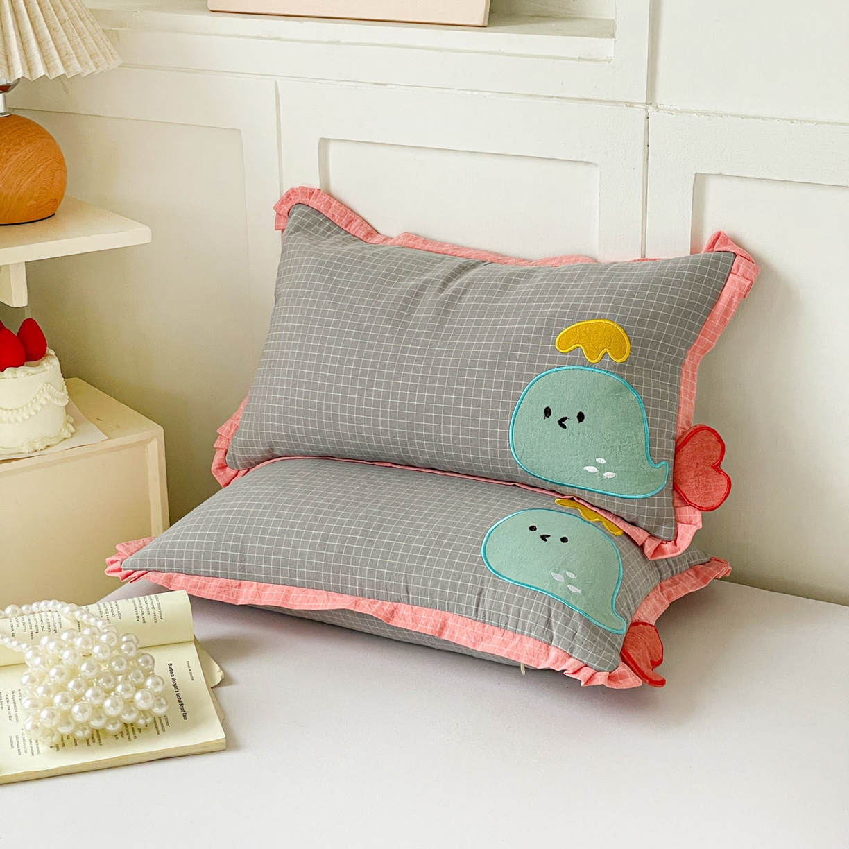 梦叶草 2026新款全棉小鲸鱼荞麦枕枕头枕芯 小鲸鱼荞麦枕-灰色
