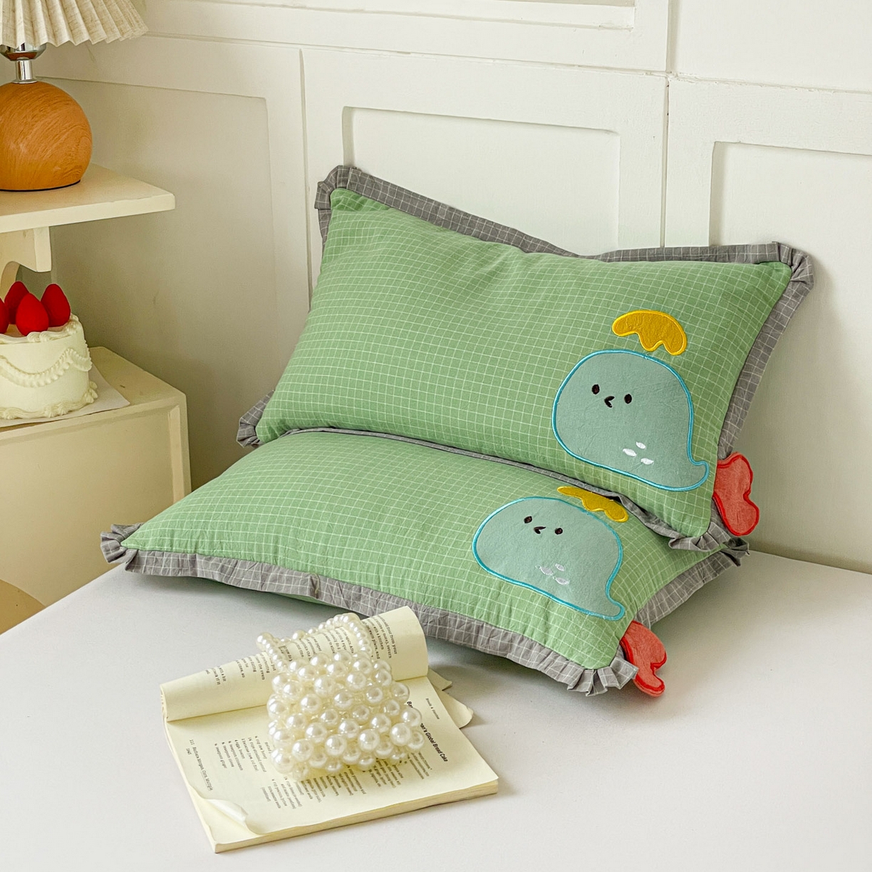 梦叶草 2026新款全棉小鲸鱼荞麦枕枕头枕芯 小鲸鱼荞麦枕-绿色