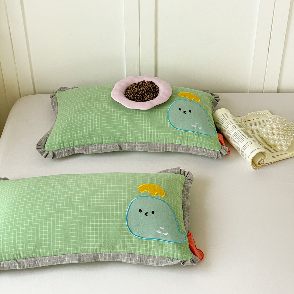 91家纺网 家纺一手货源 找家纺 梦叶草 2026新款全棉小鲸鱼荞麦枕枕头枕芯 小鲸鱼荞麦枕-绿色