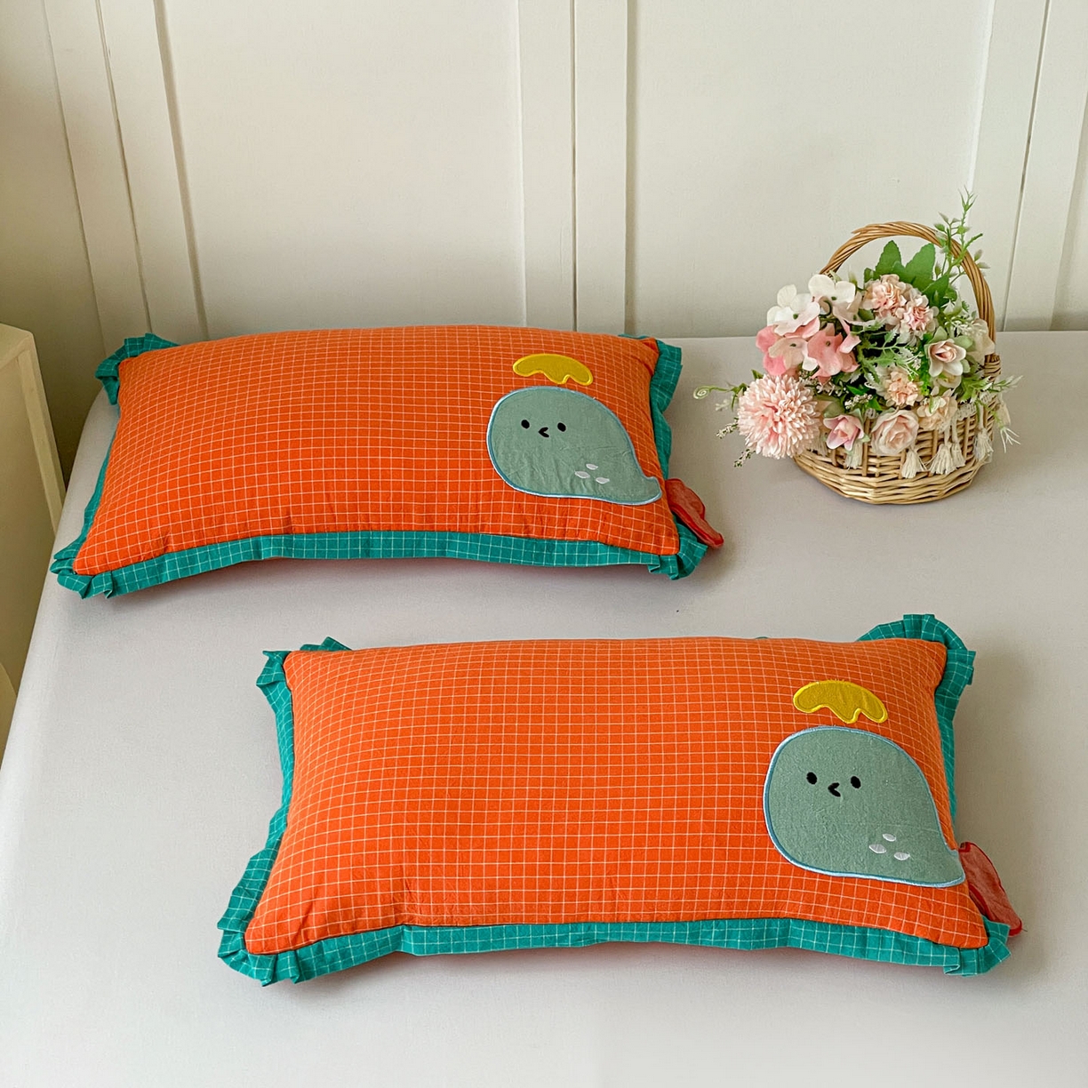 91家纺网 家纺一手货源 找家纺 梦叶草 2026新款全棉小鲸鱼荞麦枕枕头枕芯 小鲸鱼荞麦枕-橘色