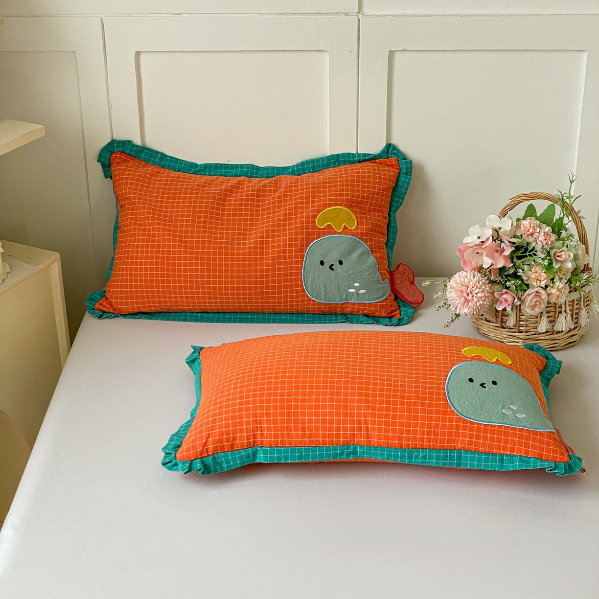 91家纺网 家纺一手货源 找家纺 梦叶草 2026新款全棉小鲸鱼荞麦枕枕头枕芯 小鲸鱼荞麦枕-橘色