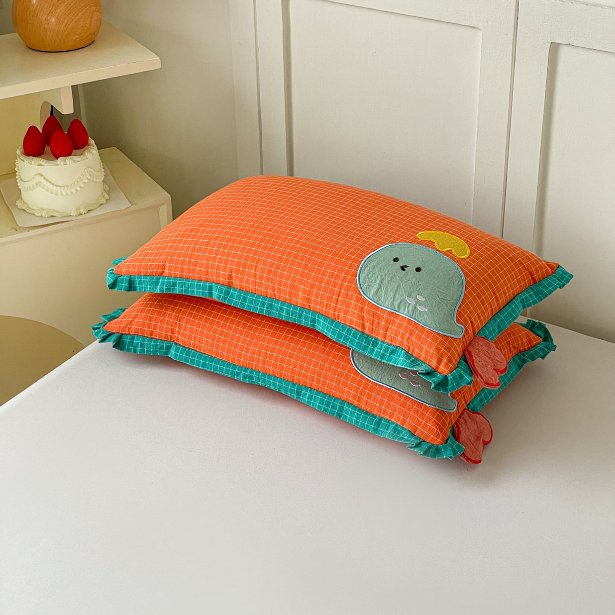 91家纺网 家纺一手货源 找家纺 梦叶草 2026新款全棉小鲸鱼荞麦枕枕头枕芯 小鲸鱼荞麦枕-橘色