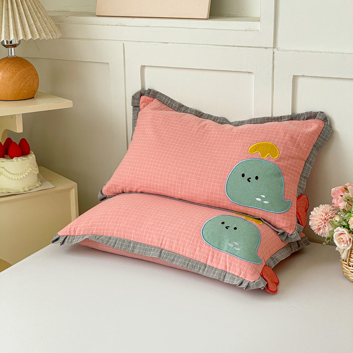 梦叶草 2026新款全棉小鲸鱼荞麦枕枕头枕芯 小鲸鱼荞麦枕-粉色