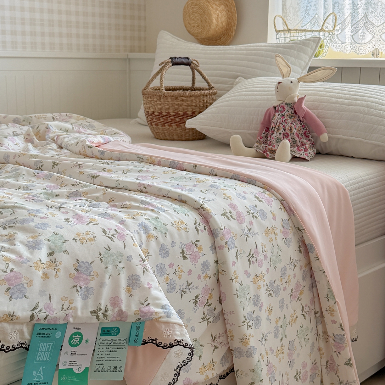 91家纺网 家纺一手货源 找家纺 Sweet dreams甜梦 2026新款A类蕾丝花边锦氨凉感夏凉被 春野碎花