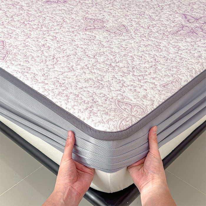 91家纺网 家纺一手货源 找家纺 几禾 2026新款凉感抗菌提花豆豆凉席蝶舞花语 床笠-蝶舞花语-雾雅紫