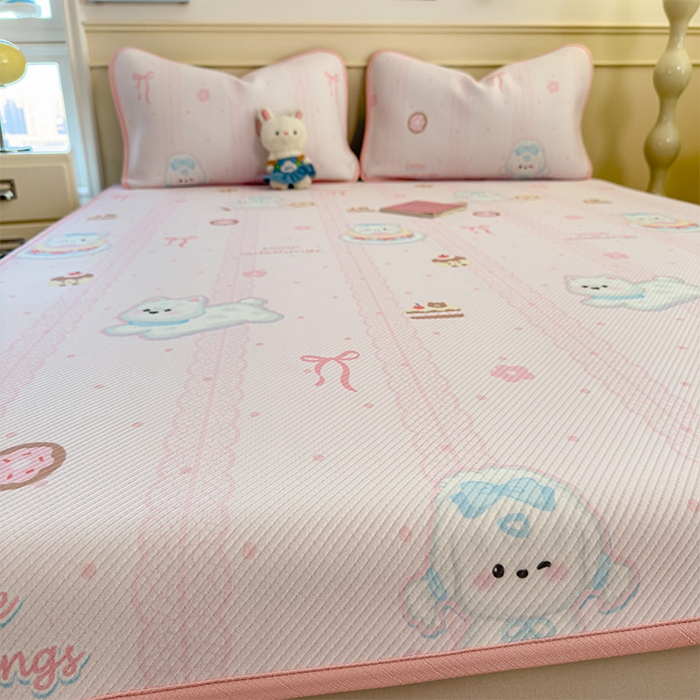 91家纺网 家纺一手货源 找家纺 几禾 2026新款卡通印花凉感凉豆豆凉席系列 萌萌皮皮狗--床席款