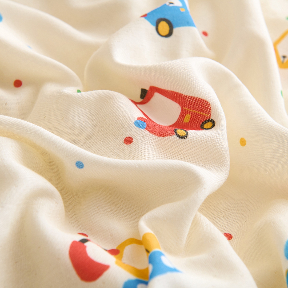 91家纺网 家纺一手货源 找家纺 拾小柒 2026新款全棉双层纱多功能防踢被 萌趣汽车城