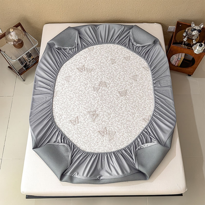 91家纺网 家纺一手货源 找家纺 几禾 2026新款凉感抗菌提花豆豆凉席蝶舞花语 床笠-蝶舞花语-星空咖