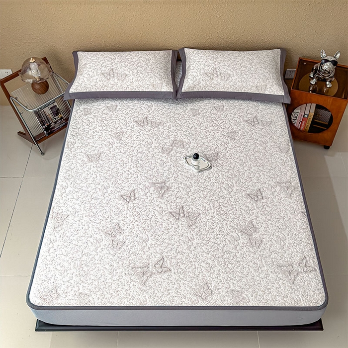 91家纺网 家纺一手货源 找家纺 几禾 2026新款凉感抗菌提花豆豆凉席蝶舞花语 床笠-蝶舞花语-星空咖