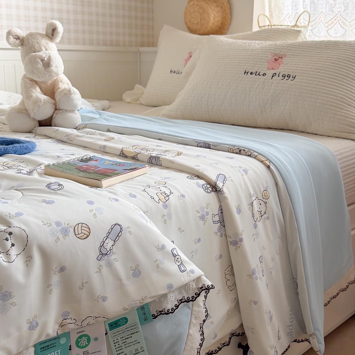 91家纺网 家纺一手货源 找家纺 Sweet dreams甜梦 2026新款A类蕾丝花边锦氨凉感夏凉被 帽子萌萌狗