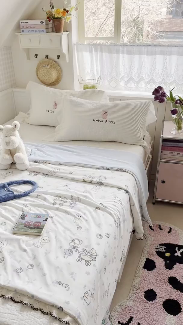 91家纺网 家纺一手货源 找家纺 Sweet dreams甜梦 2026新款A类蕾丝花边锦氨凉感夏凉被 帽子萌萌狗