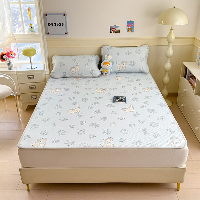 91家纺网 家纺一手货源 找家纺 几禾 2026新款卡通印花凉感凉豆豆凉席系列 小花猫--床席款