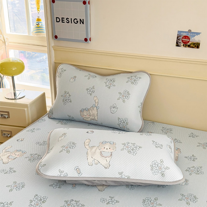 91家纺网 家纺一手货源 找家纺 几禾 2026新款卡通印花凉感凉豆豆凉席系列 小花猫--床席款