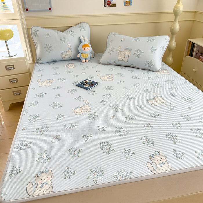 91家纺网 家纺一手货源 找家纺 几禾 2026新款卡通印花凉感凉豆豆凉席系列 小花猫--床席款