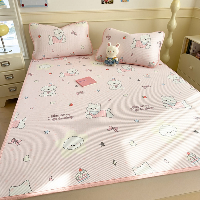 91家纺网 家纺一手货源 找家纺 几禾 2026新款卡通印花凉感凉豆豆凉席系列 心心蜜狗--床席款