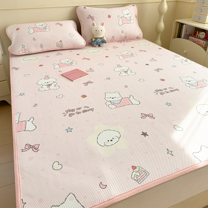 91家纺网 家纺一手货源 找家纺 几禾 2026新款卡通印花凉感凉豆豆凉席系列 心心蜜狗--床席款