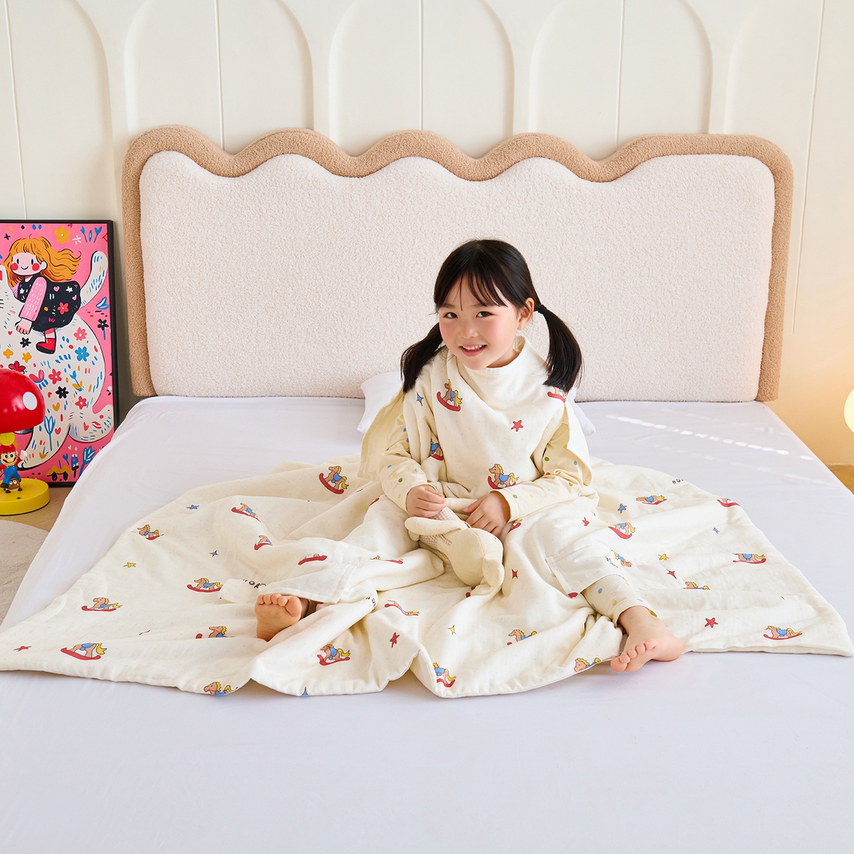 91家纺网 家纺一手货源 找家纺 拾小柒 2026新款全棉双层纱多功能防踢被 跳跳马