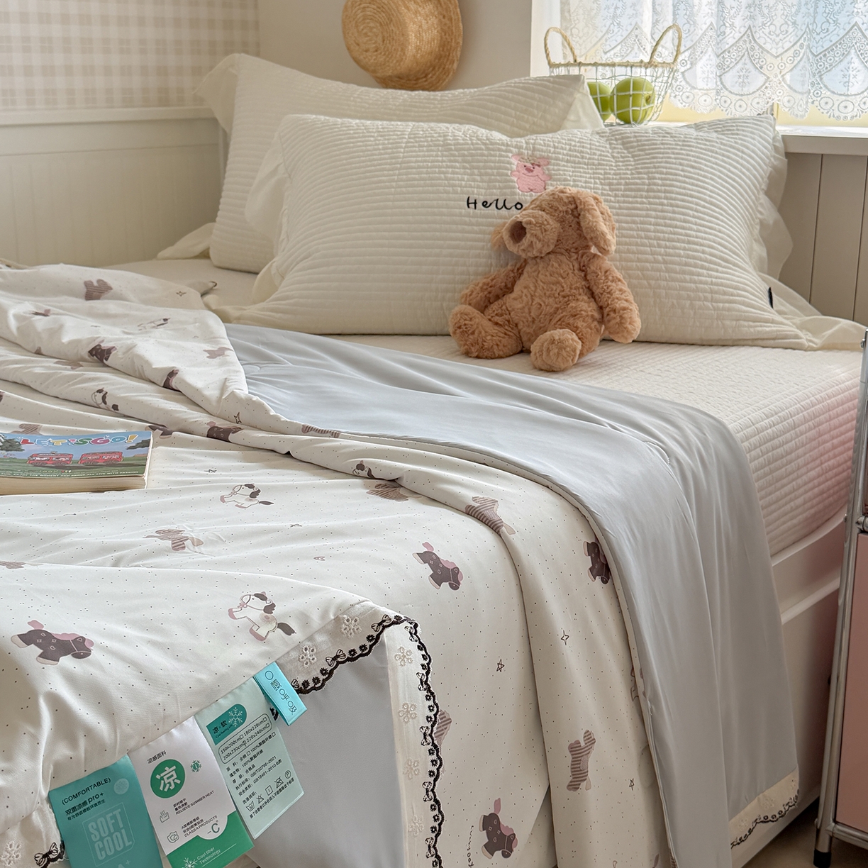 91家纺网 家纺一手货源 找家纺 Sweet dreams甜梦 2026新款A类蕾丝花边锦氨凉感夏凉被 星星木马