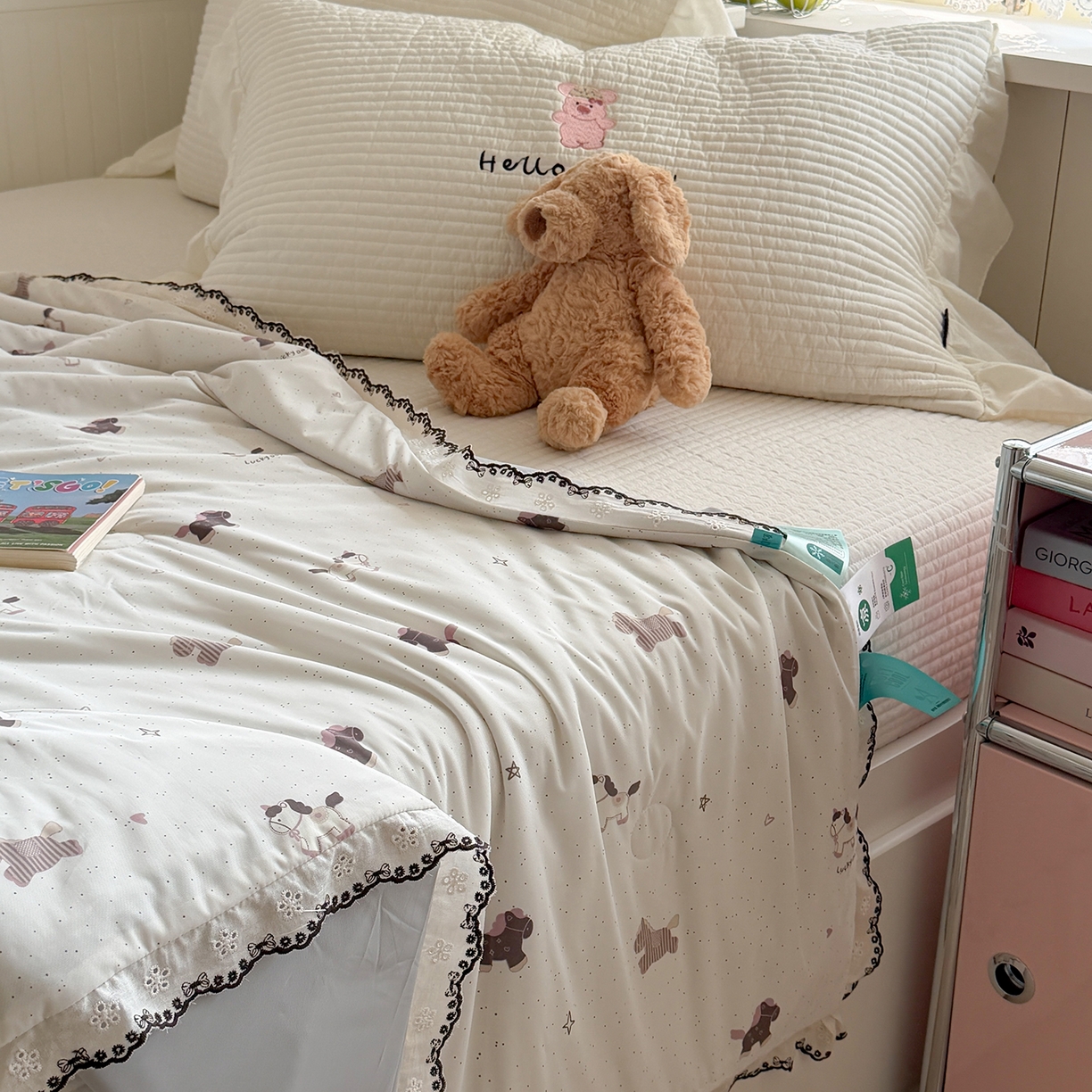 91家纺网 家纺一手货源 找家纺 Sweet dreams甜梦 2026新款A类蕾丝花边锦氨凉感夏凉被 星星木马