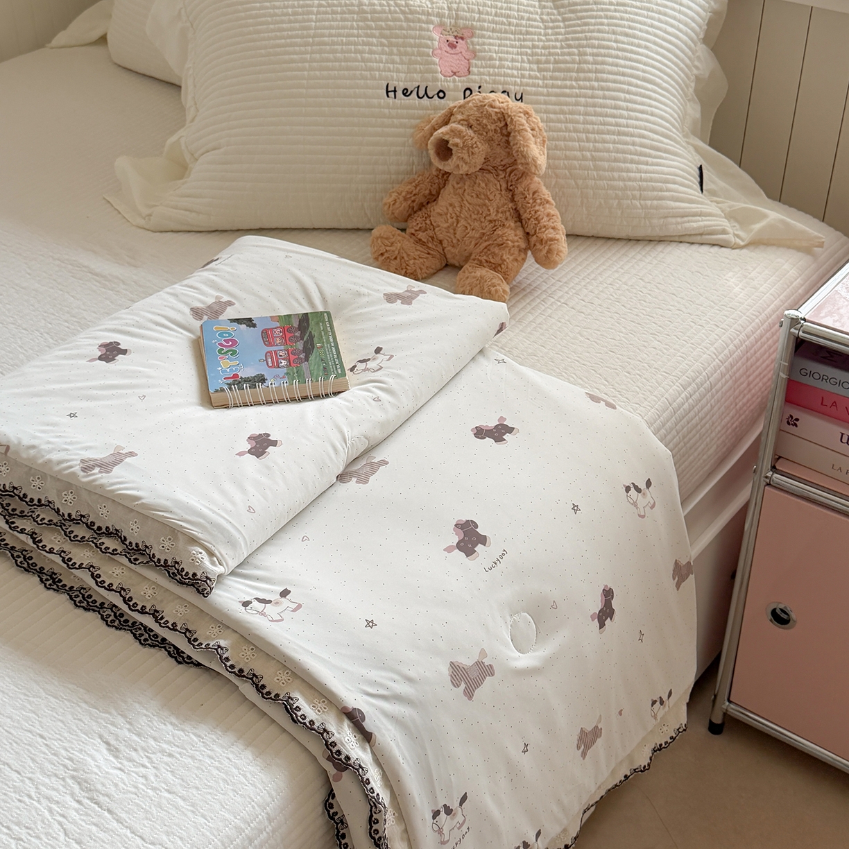 91家纺网 家纺一手货源 找家纺 Sweet dreams甜梦 2026新款A类蕾丝花边锦氨凉感夏凉被 星星木马