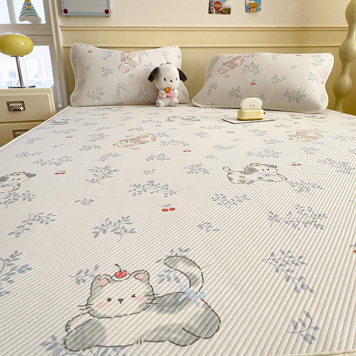 91家纺网 家纺一手货源 找家纺 几禾 2026新款卡通印花凉感凉豆豆凉席系列 樱桃泡泡狗--床席款