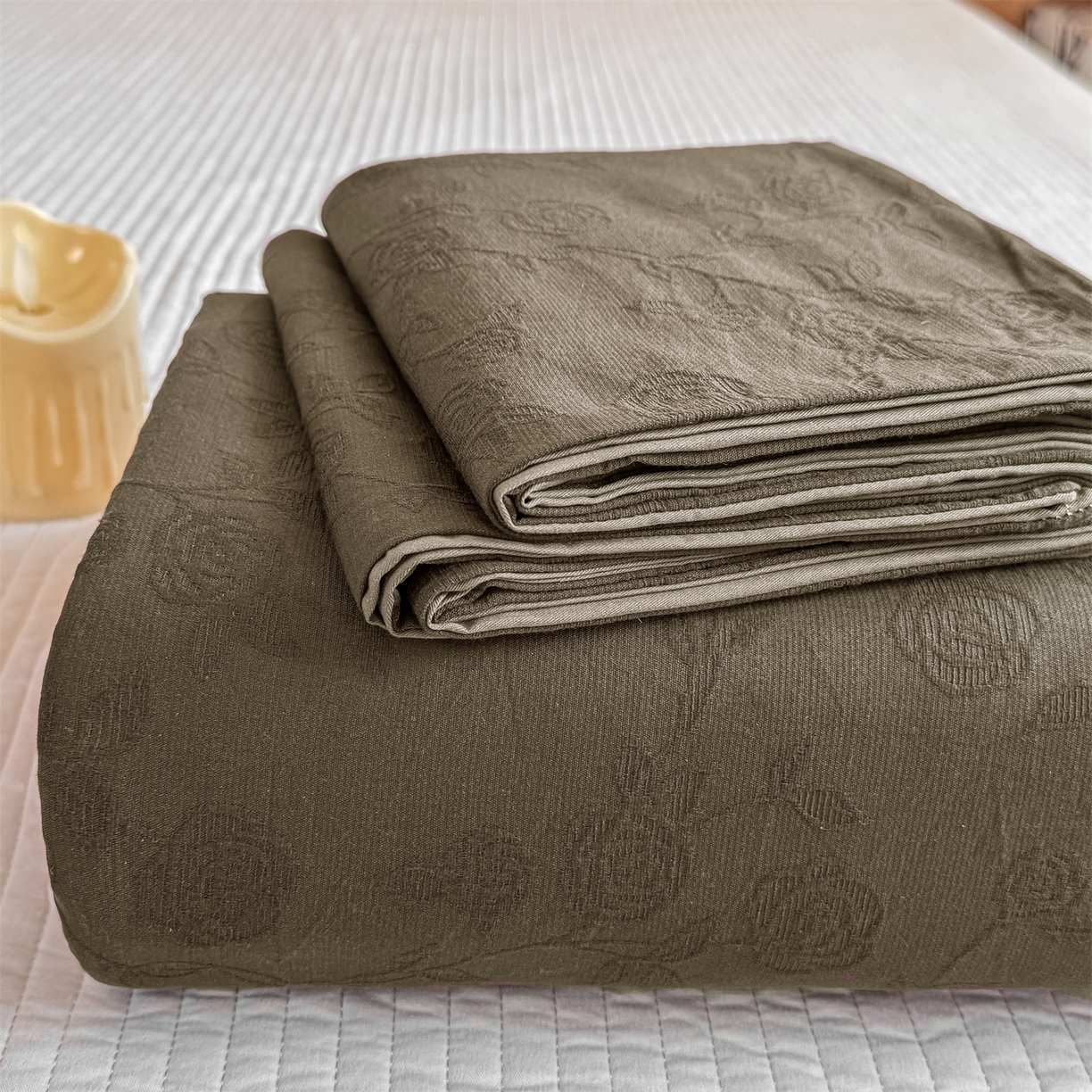 灰鲸 2026新款全棉简约三层纱色织提花单品床单 蔷薇-摩卡