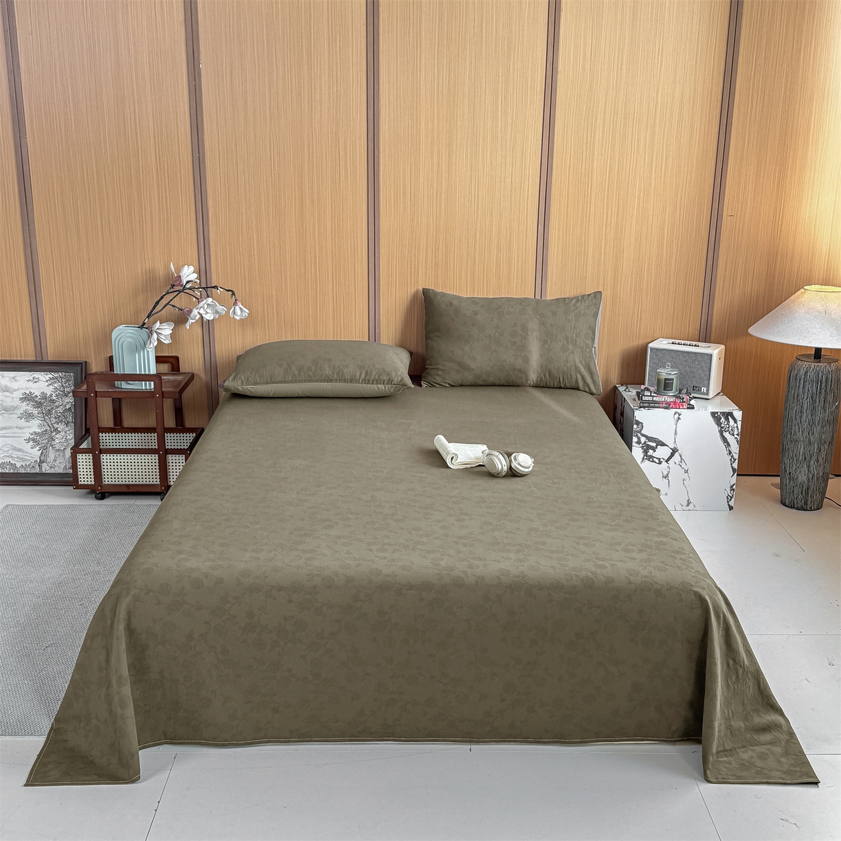 91家纺网 家纺一手货源 找家纺 灰鲸 2026新款全棉简约三层纱色织提花单品床单 蔷薇-摩卡